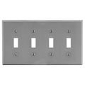 Hubbell Wiring Device-Kellems Wallplate, Mid-Size 4-Gang, 4) Toggle, Gray PJ4GY